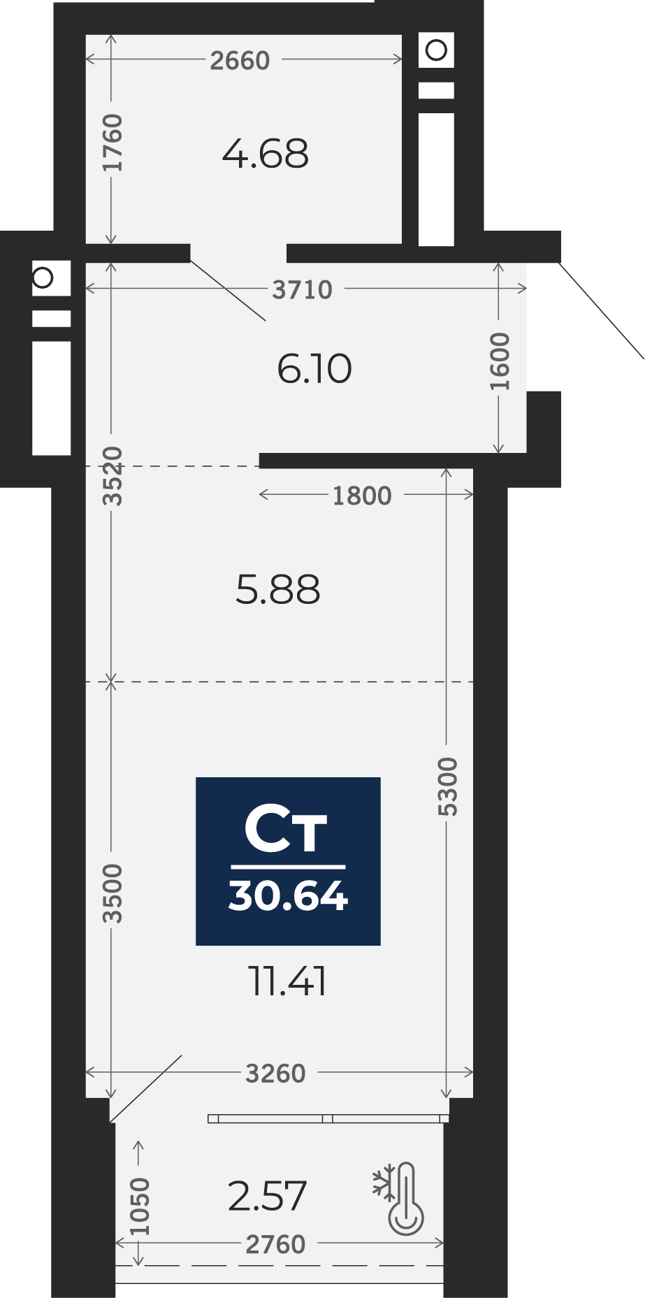 Квартира № 393, Студия, 30.64 кв. м, 7 этаж
