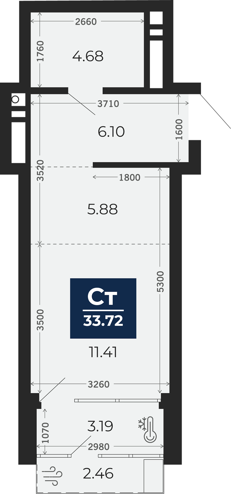Квартира № 360, Студия, 33.72 кв. м, 4 этаж